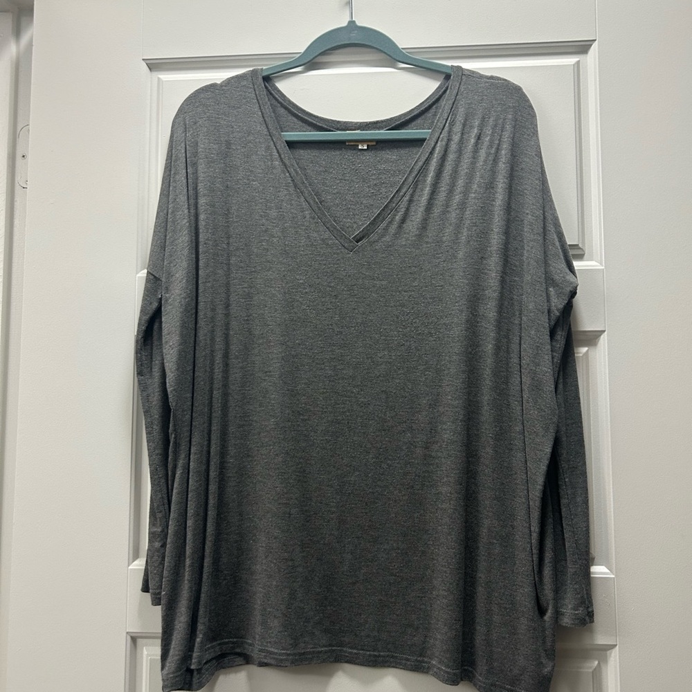 Gray V-Neck Women's Top